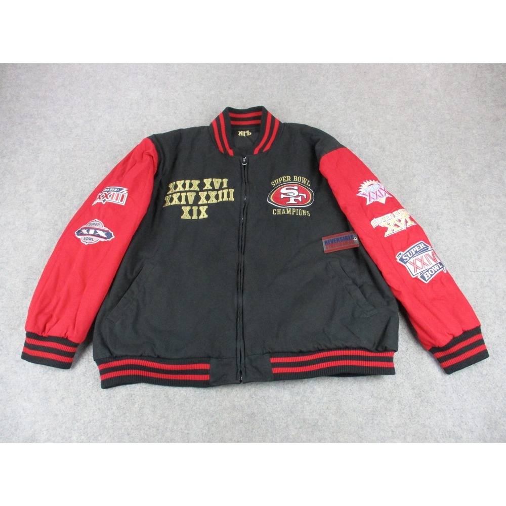 San Francisco 49ers Jacket Mens 2XL Black Red NFL Football Super Bowl Reversible